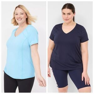 (2) Lane Bryant LIVI Wicking V-Neck Performance Tees, Size 14/16, Sky Blue/Navy